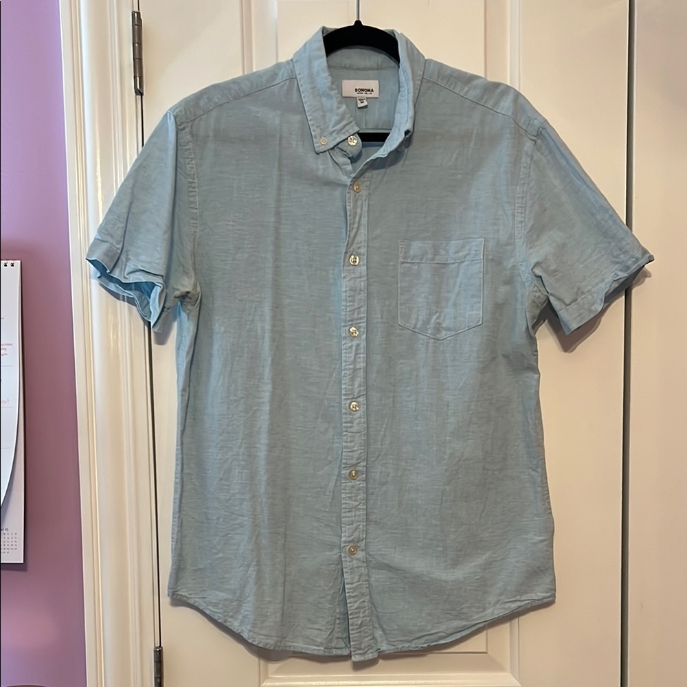 Sonoma Blue Casual Button Down Shirt Short Sleeve